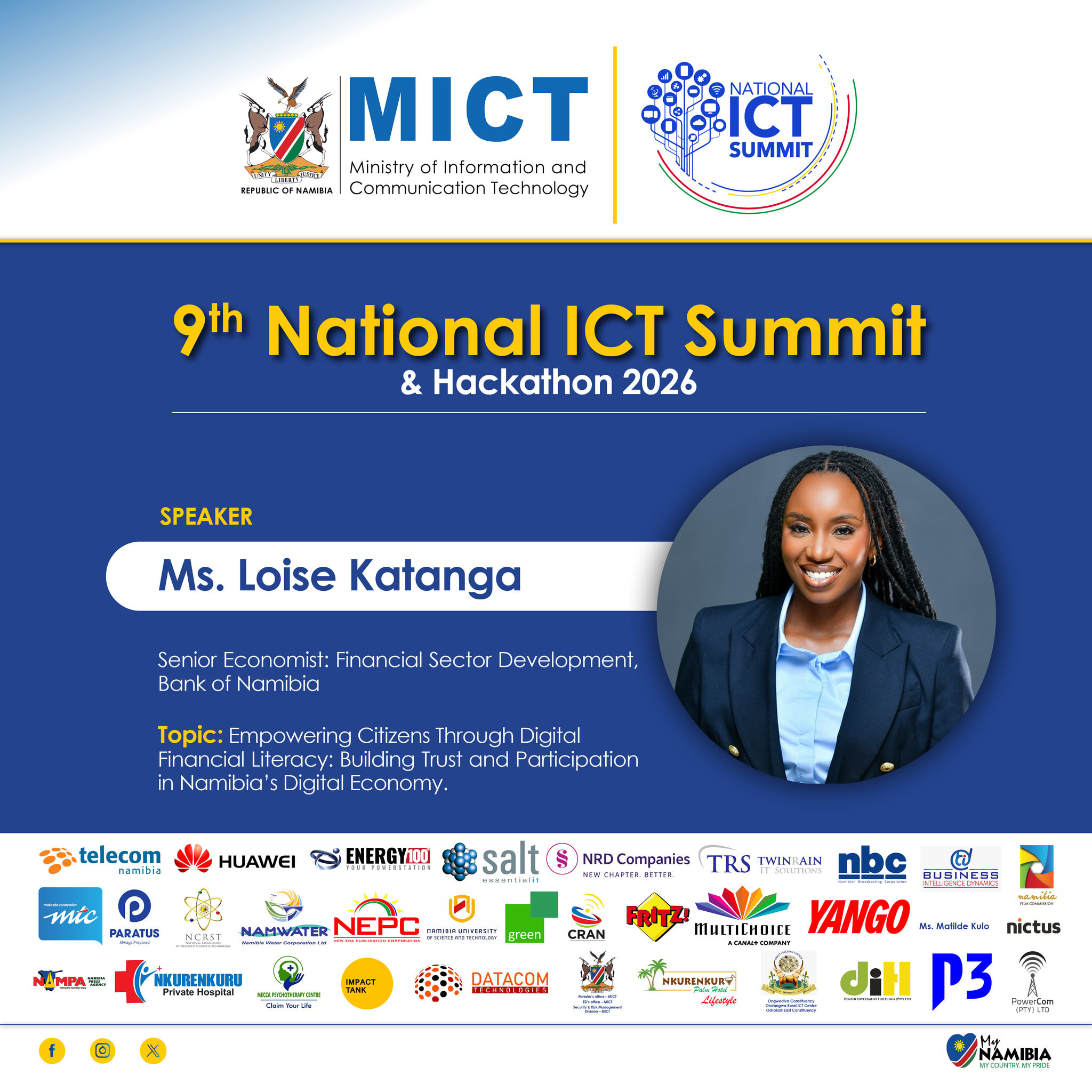 Ms. Loise Katanga, Speaker. Senior Economist: Financial Sector Development, Bank of Namibia. Topic: Empowering Citizens Through Digital Financial Literacy: Building Trust and Participation in Namibia’s Digital Economy
